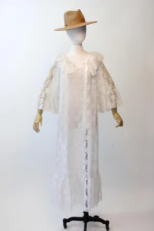 1970s DAVID BROWN white lace lounge dress medium | new fall winter
