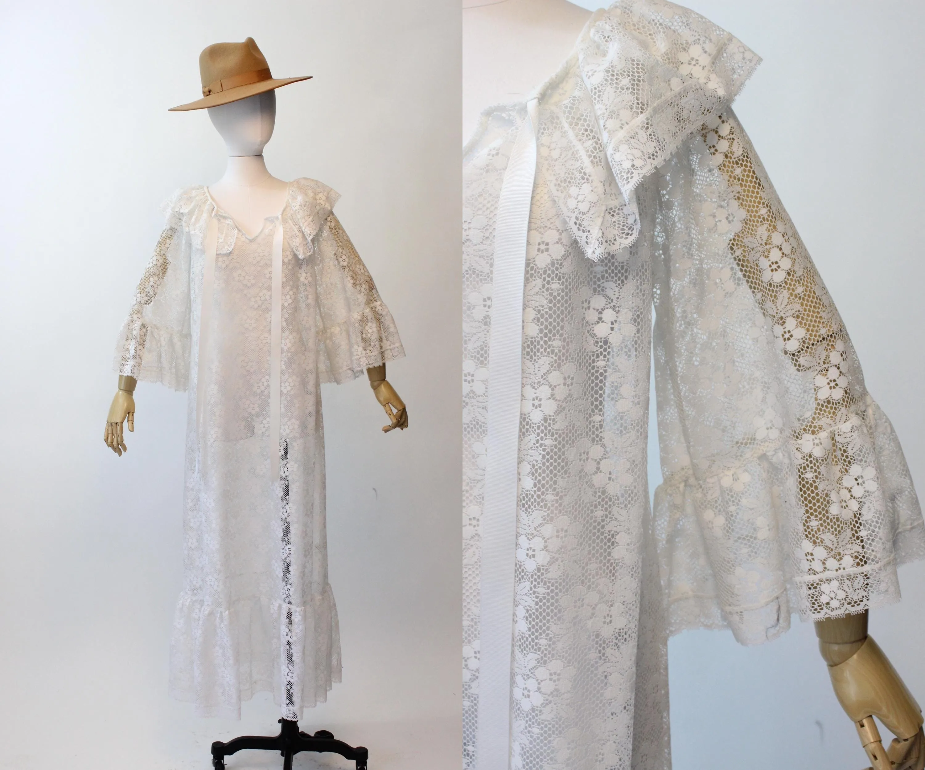 1970s DAVID BROWN white lace lounge dress medium | new fall winter