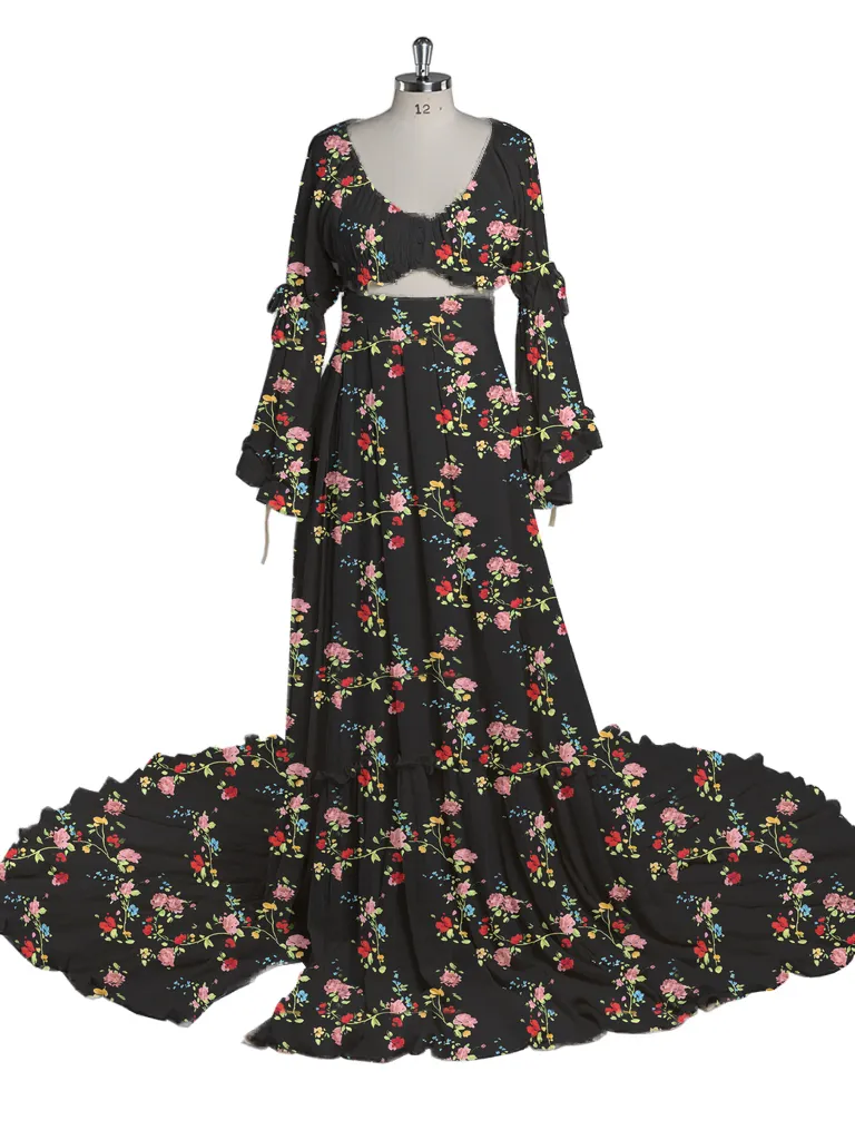 2 Piece Set Boho Dress V Neck Printed Dresses Photography Baby Shower Dress for Pregnant Woman YD211008