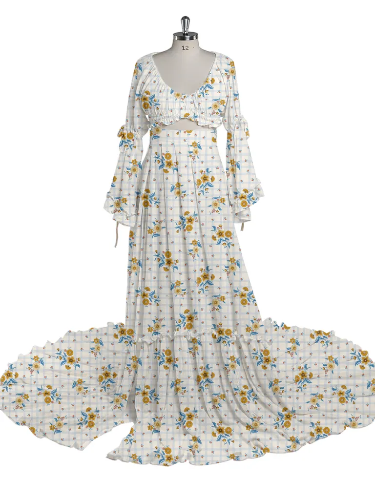 2 Piece Set Boho Dress V Neck Printed Dresses Photography Baby Shower Dress for Pregnant Woman YD211008