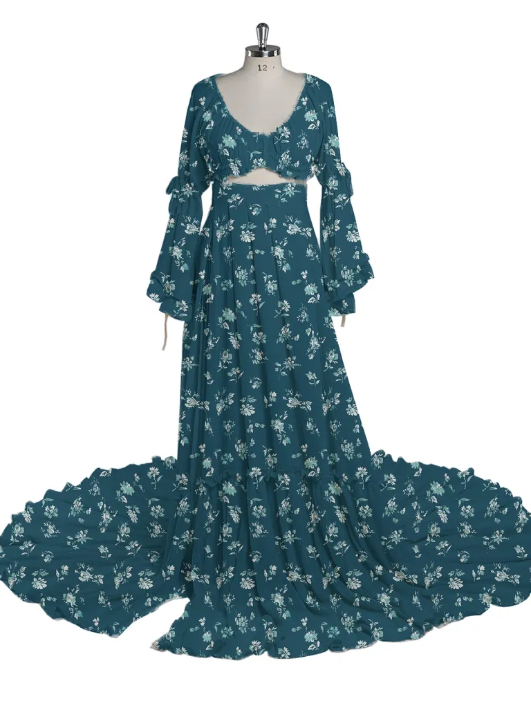 2 Piece Set Boho Dress V Neck Printed Dresses Photography Baby Shower Dress for Pregnant Woman YD211008