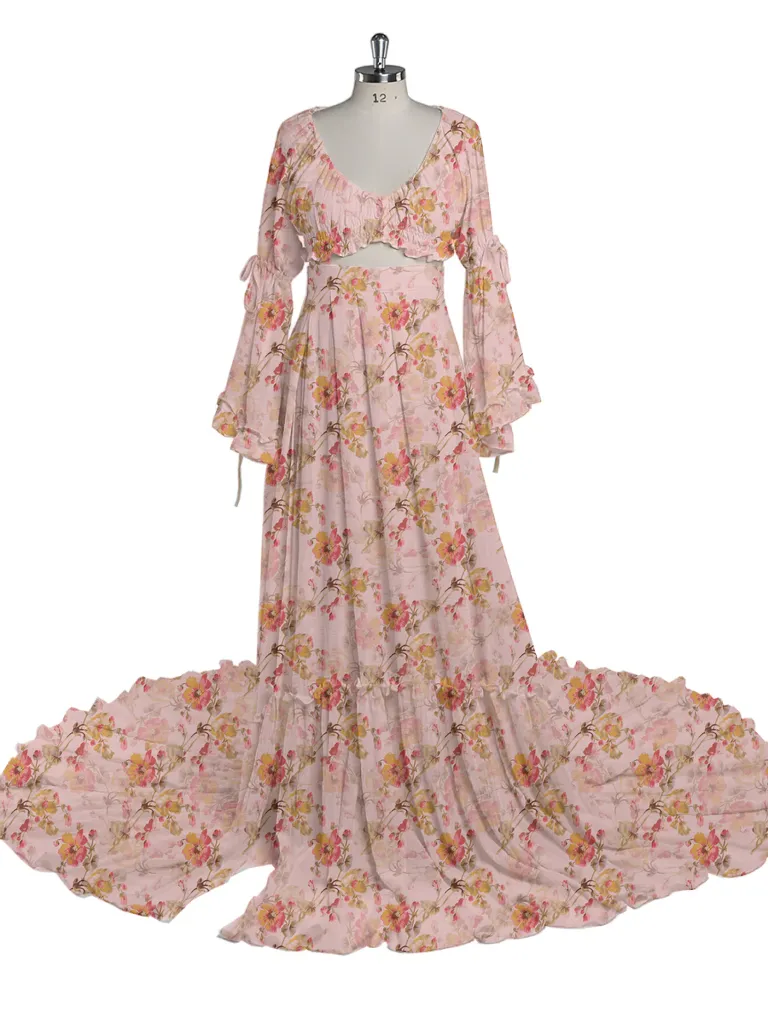 2 Piece Set Boho Dress V Neck Printed Dresses Photography Baby Shower Dress for Pregnant Woman YD211008