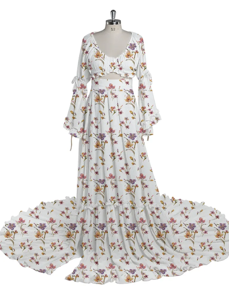 2 Piece Set Boho Dress V Neck Printed Dresses Photography Baby Shower Dress for Pregnant Woman YD211008