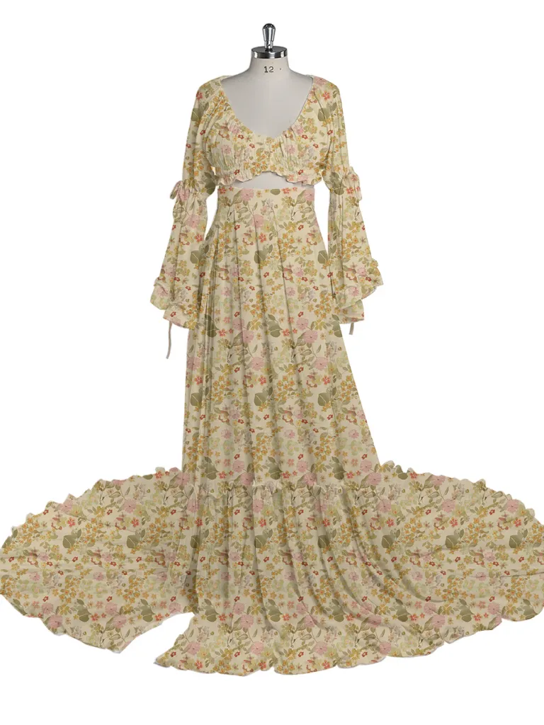 2 Piece Set Boho Dress V Neck Printed Dresses Photography Baby Shower Dress for Pregnant Woman YD211008