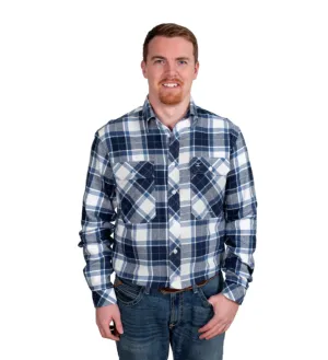 20202254 Just Country Men's Evan Work Shirt Flannel Navy/ Blue/ White