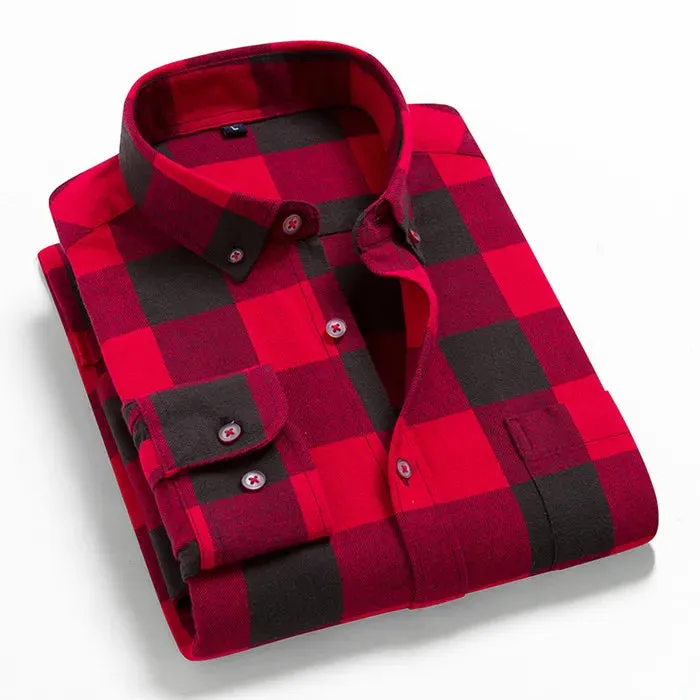 2022 New Mens Plaid Shirt 100% Cotton High Quality Mens Business Casual Long Sleeve Shirt Male Social Dress Shirts Flannel 4XL