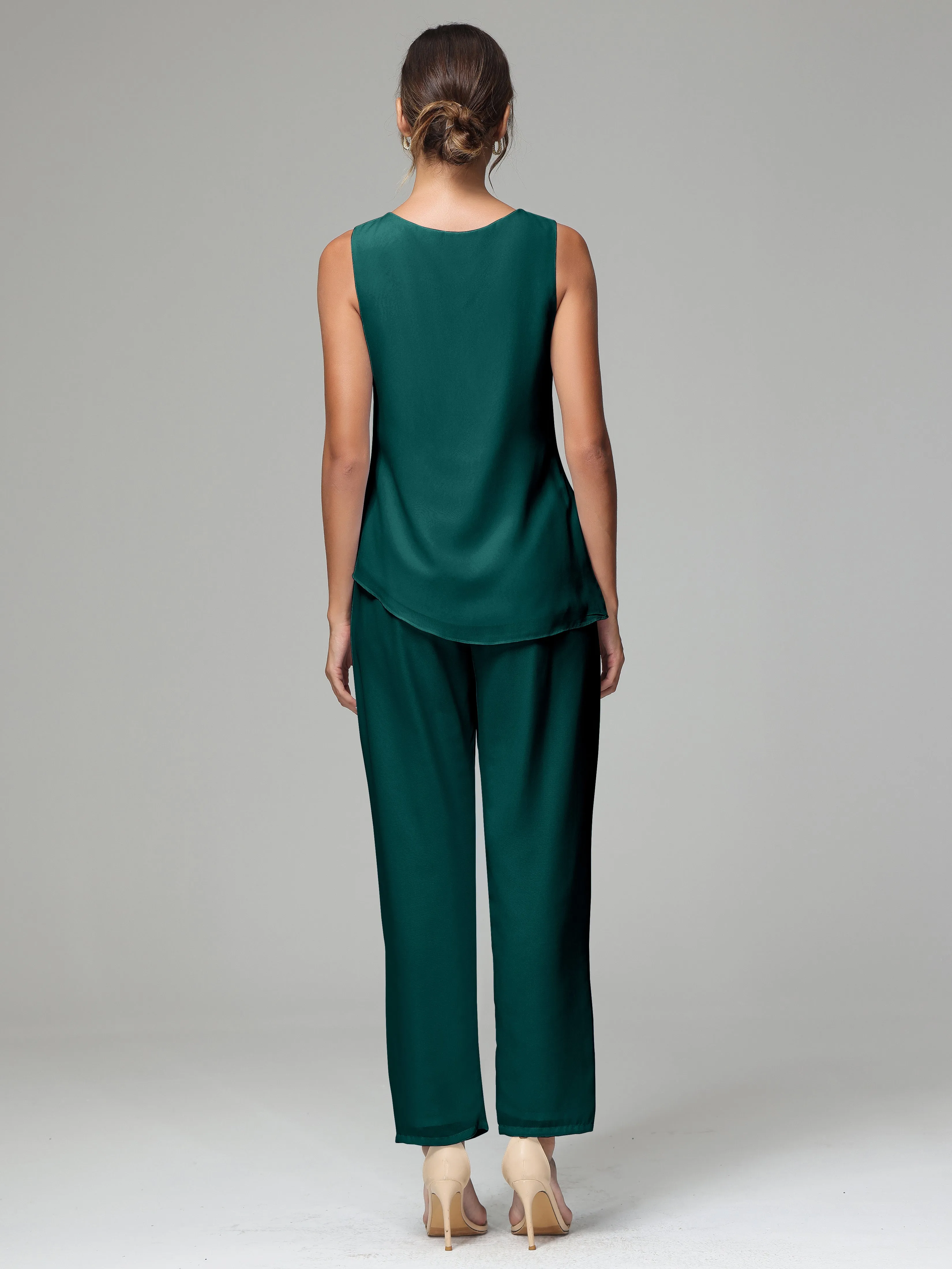 3 Pieces Long Sleeves Chiffon Mother Of The Bride Dress Pants Suits