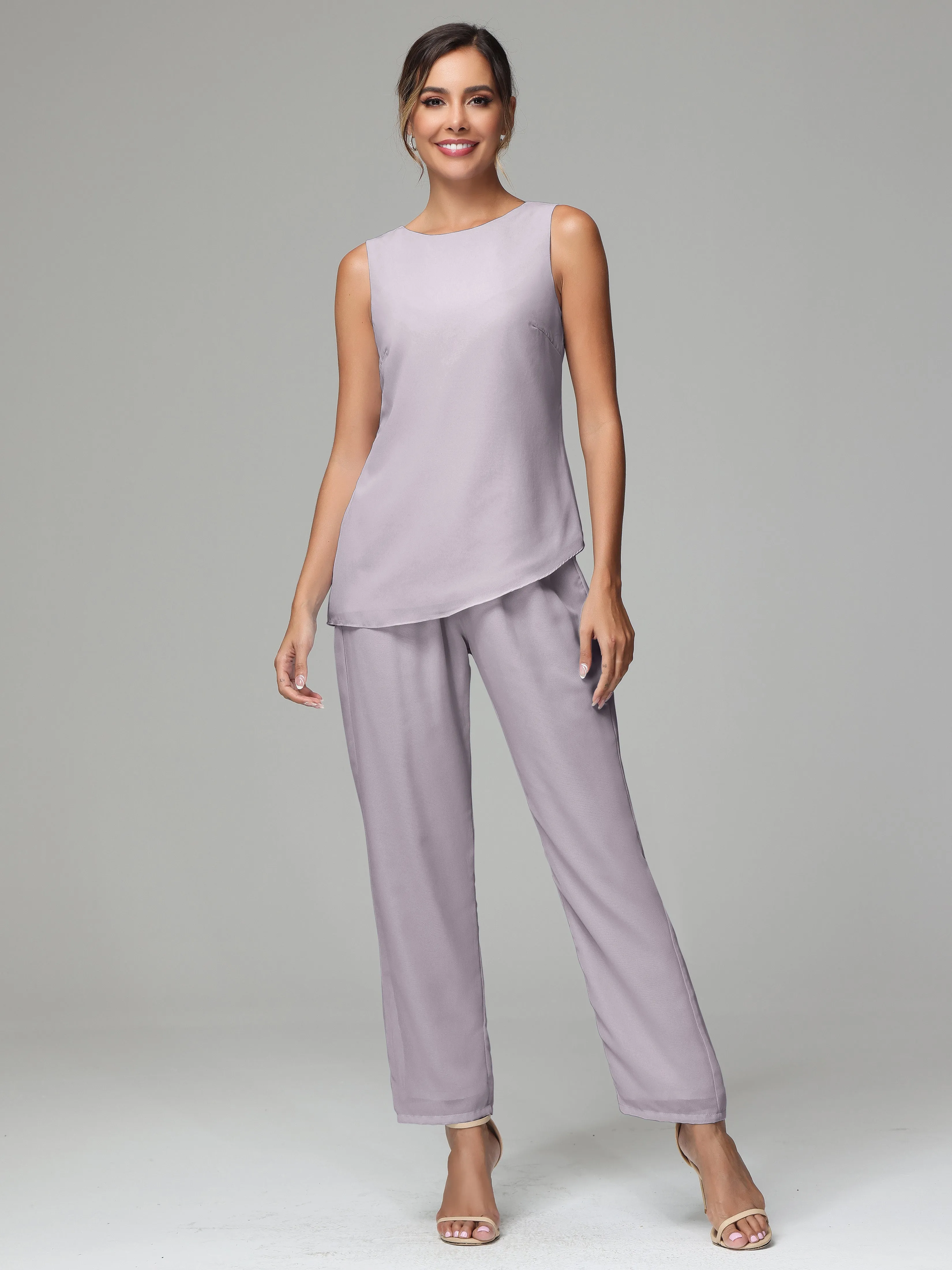 3 Pieces Long Sleeves Chiffon Mother Of The Bride Dress Pants Suits