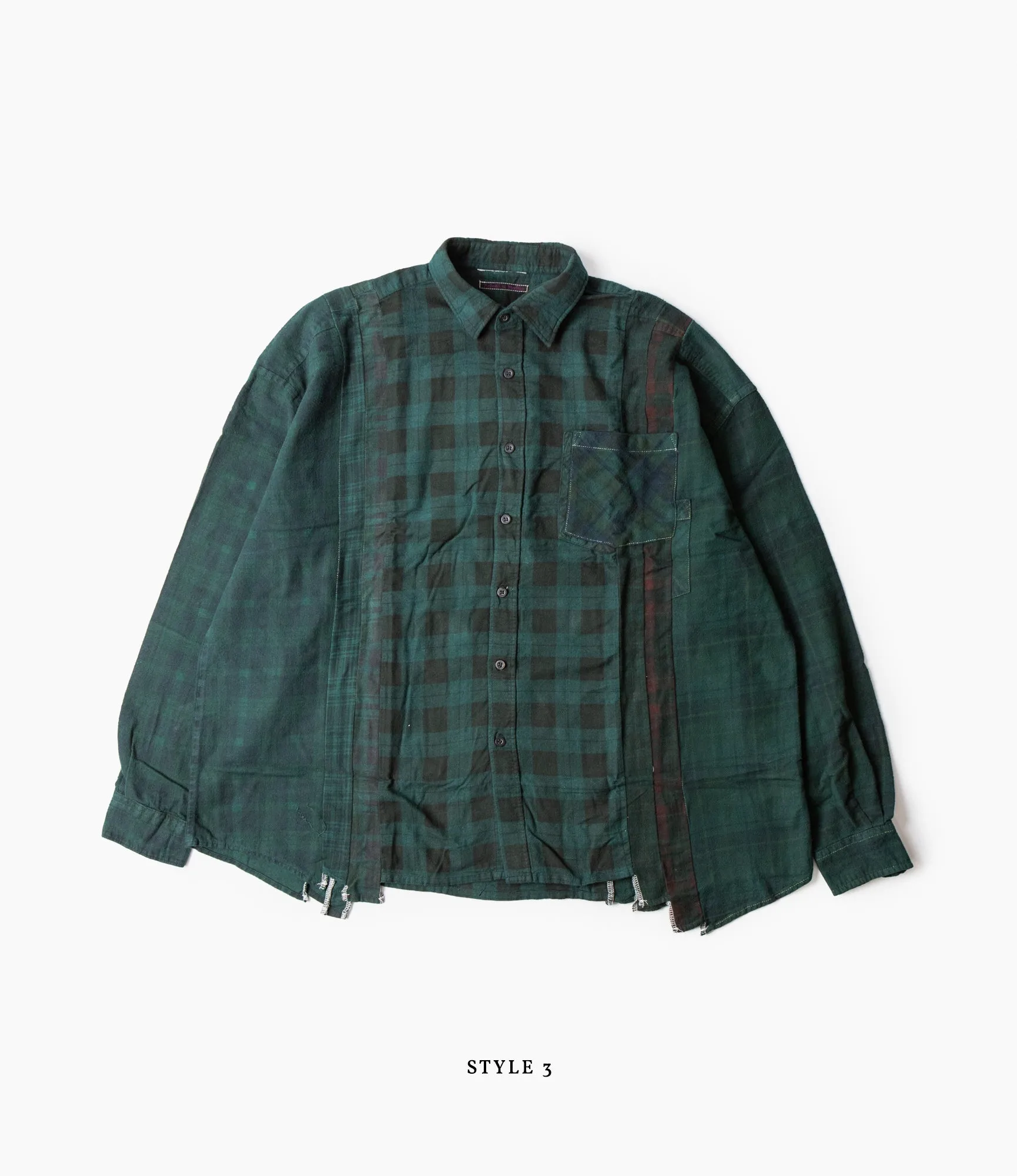 7 Cuts Wide Flannel Shirt – Green Over Dye