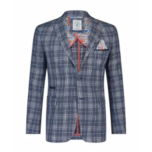 A Fish Named Fred Slim Fit Tailored Linen Structure Jacket - Blue