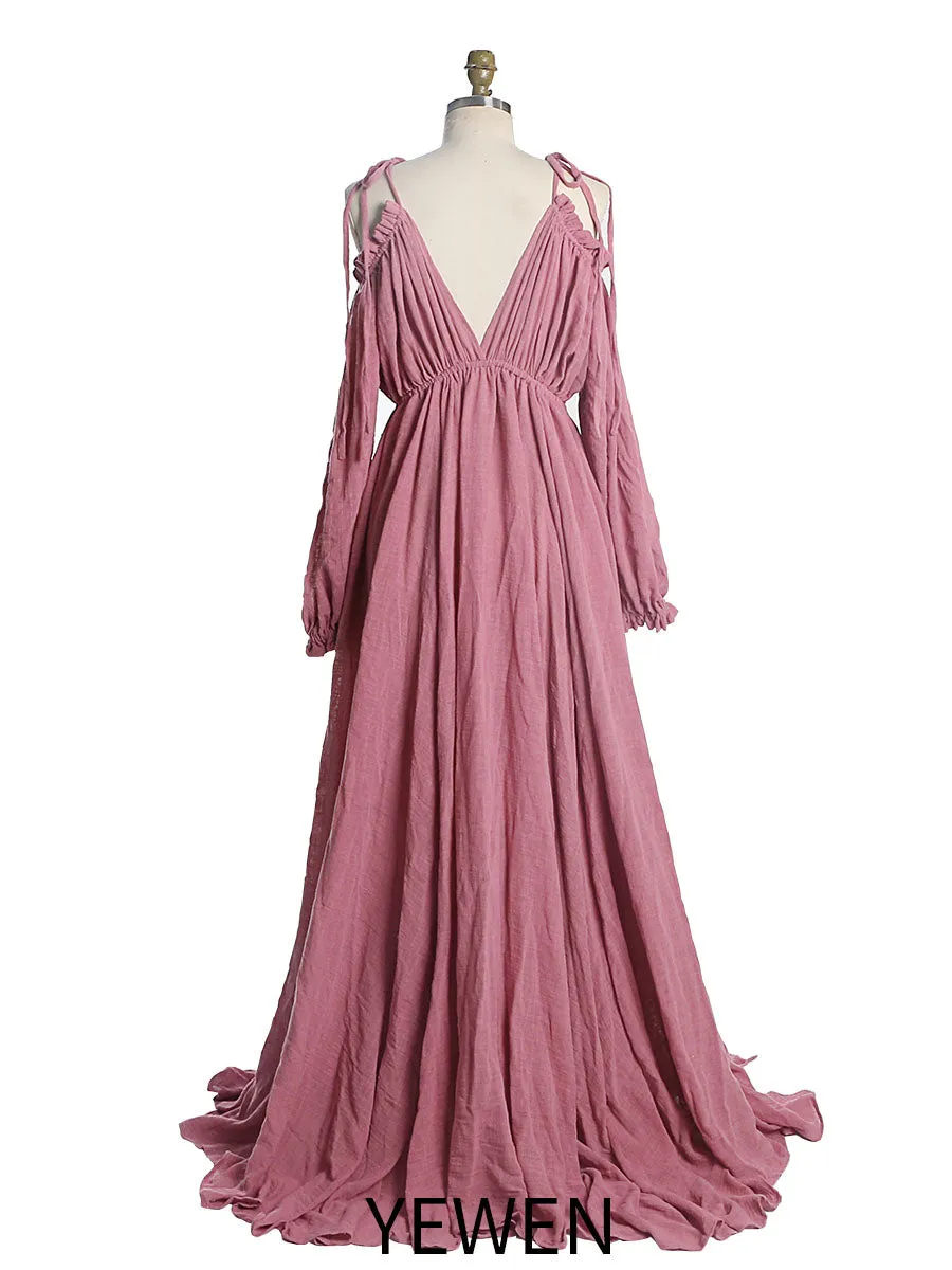 Adjustable Neck Long Sleeves Side Slit Photo Shoot Dresses Photography Props YEWEN YW230307