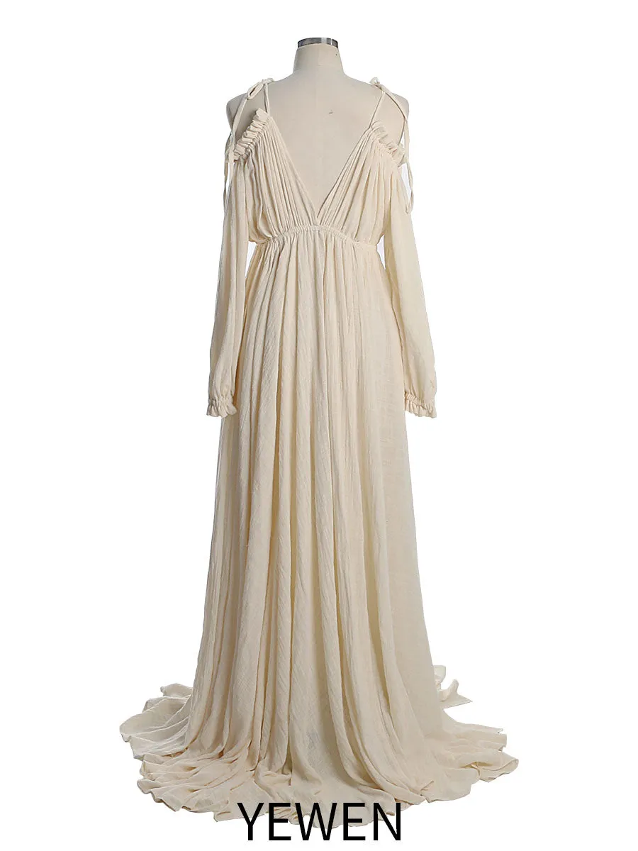 Adjustable Neck Long Sleeves Side Slit Photo Shoot Dresses Photography Props YEWEN YW230307