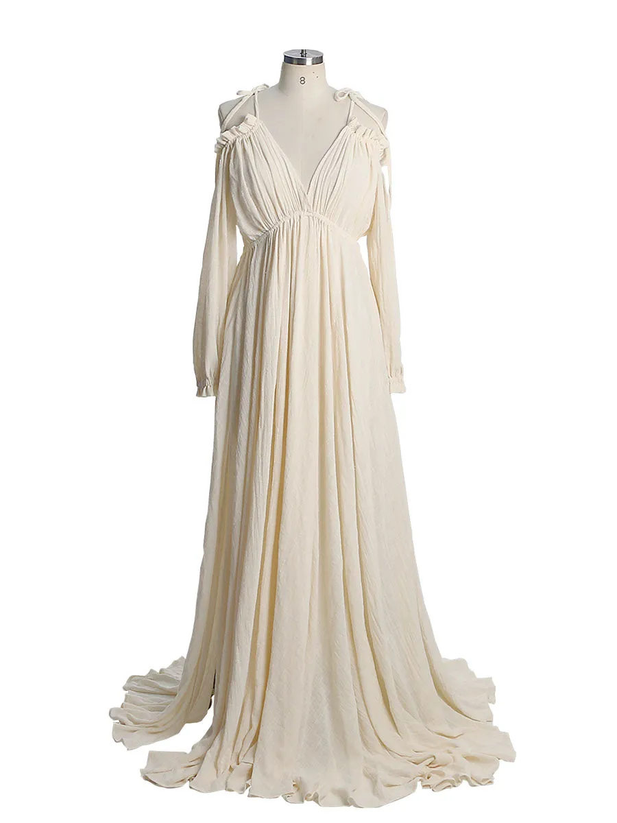 Adjustable Neck Long Sleeves Side Slit Photo Shoot Dresses Photography Props YEWEN YW230307