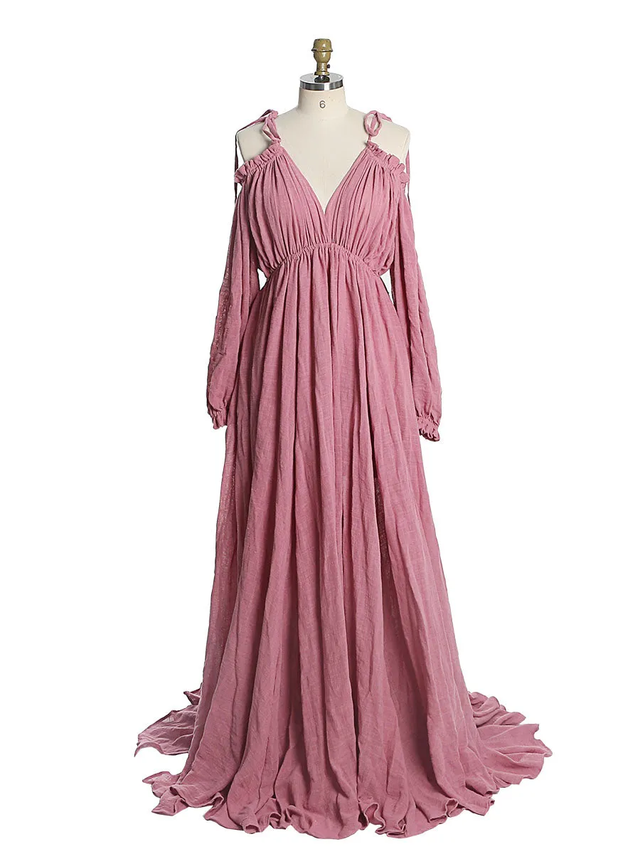 Adjustable Neck Long Sleeves Side Slit Photo Shoot Dresses Photography Props YEWEN YW230307