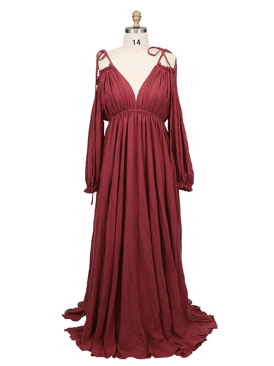 Adjustable Neck Long Sleeves Side Slit Photo Shoot Dresses Photography Props YEWEN YW230307