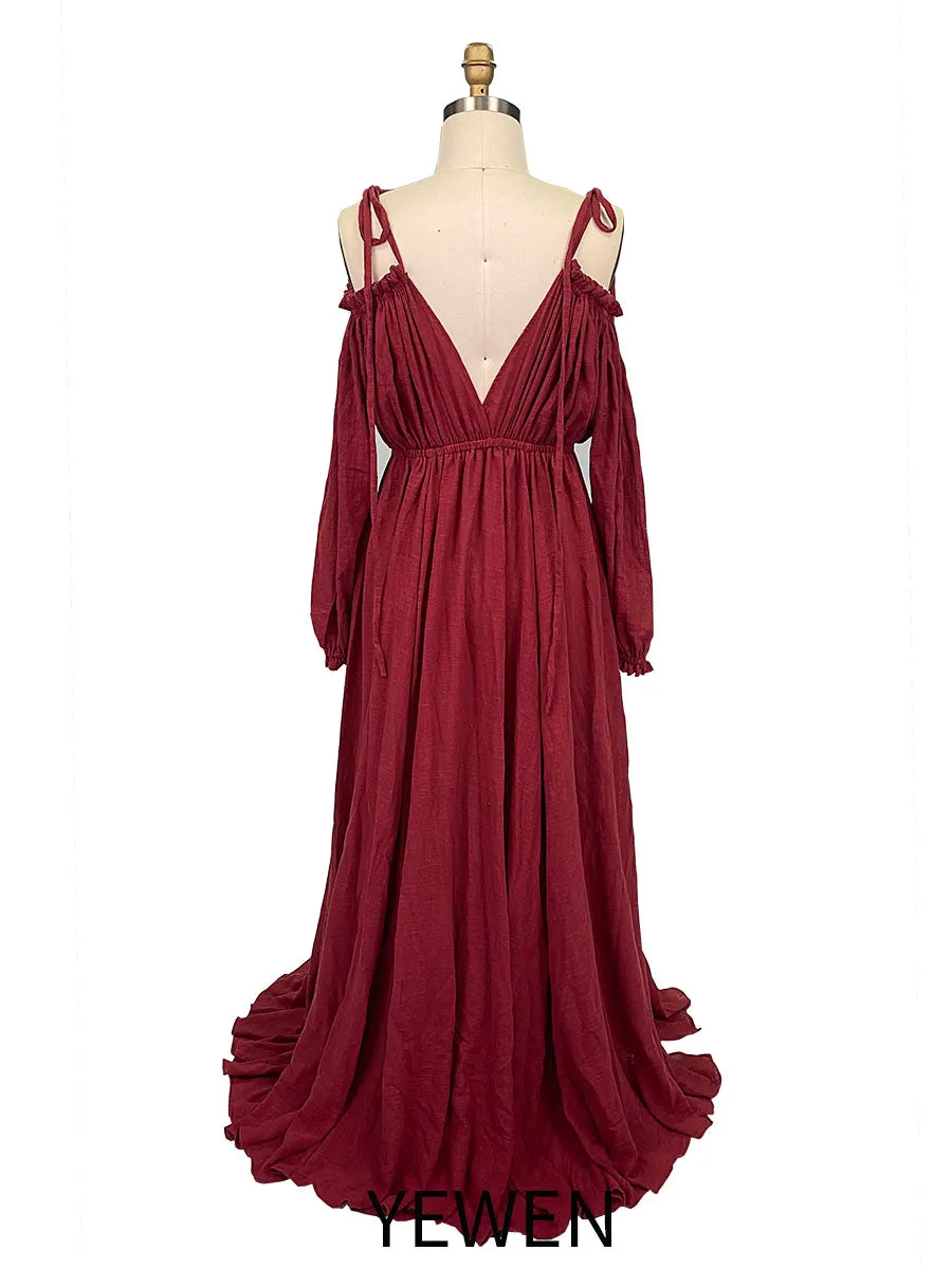 Adjustable Neck Long Sleeves Side Slit Photo Shoot Dresses Photography Props YEWEN YW230307