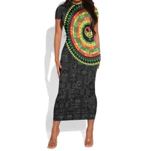 African Sankofa Bird Short Sleeve Bodycon Dress Adinkra Symbols - Chest Arm Tattoo LT15