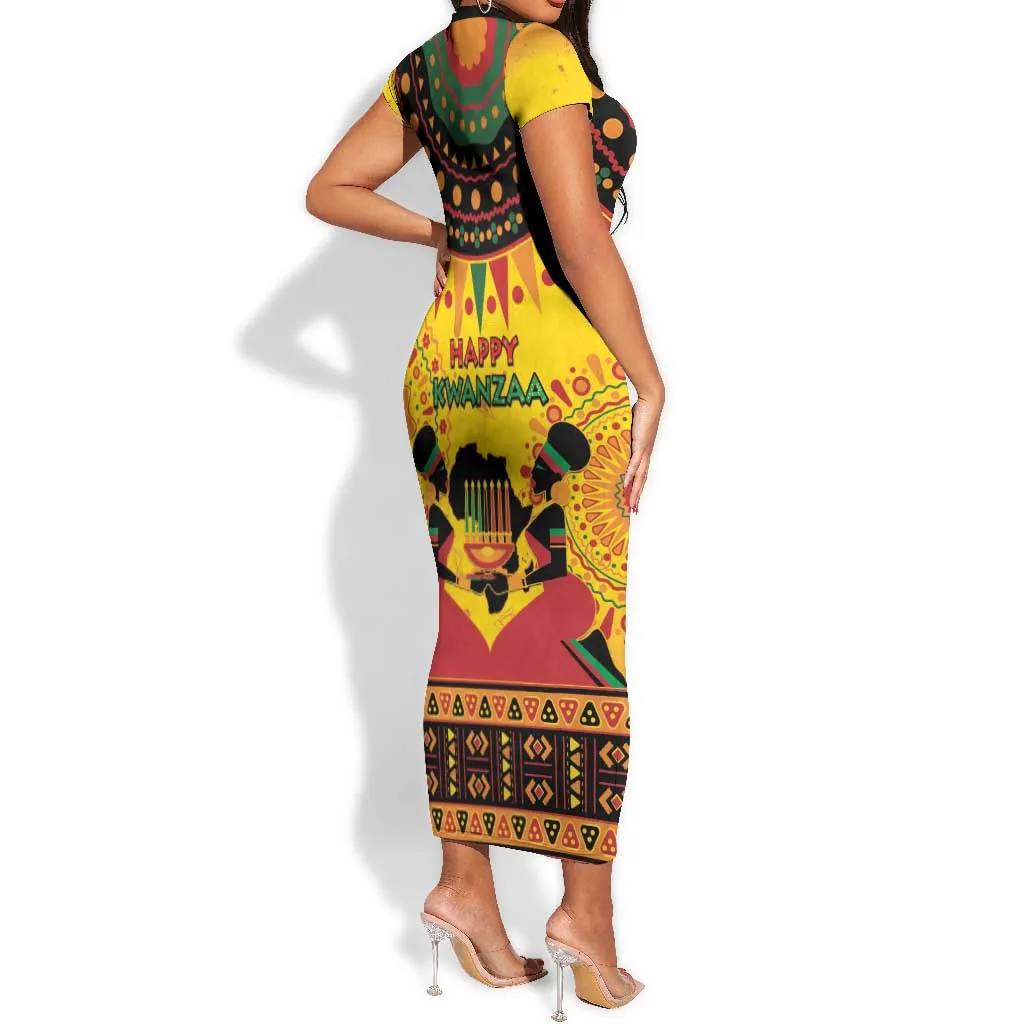 Afro-Americans Kwanzaa Short Sleeve Bodycon Dress African Pattern LT15