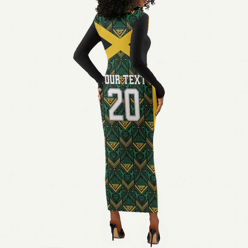 Afro-Jamaicans Football Custom Long Sleeve Bodycon Dress Black Ethnic Motifs LT9