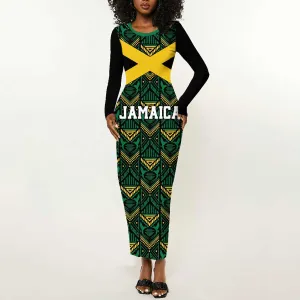 Afro-Jamaicans Football Custom Long Sleeve Bodycon Dress Black Ethnic Motifs LT9