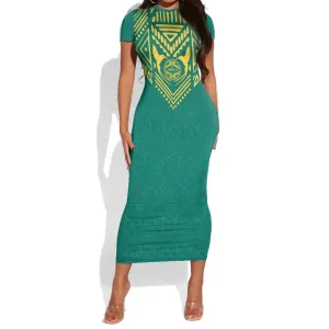 Afro-Jamaicans Tribal Custom Football Short Sleeve Bodycon Dress Green Style LT9
