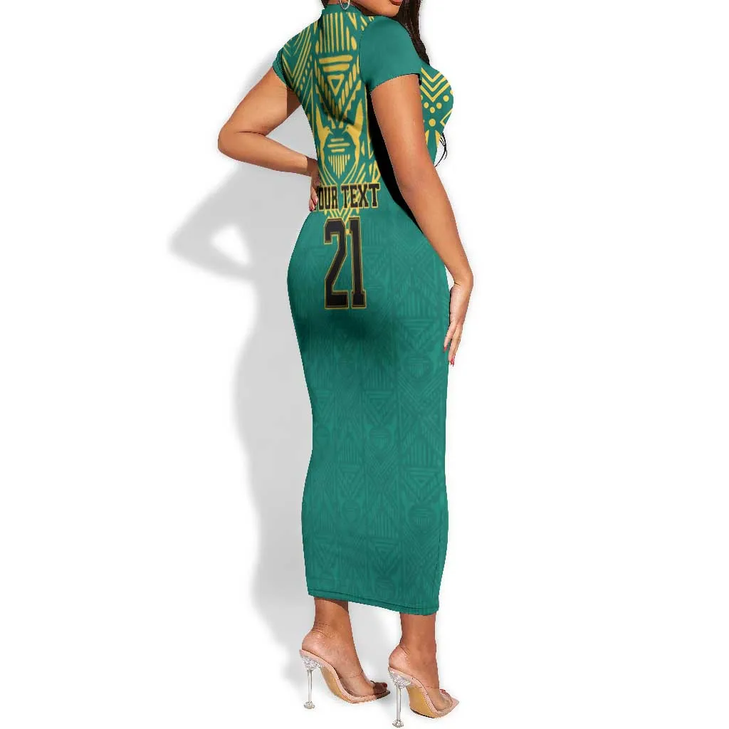 Afro-Jamaicans Tribal Custom Football Short Sleeve Bodycon Dress Green Style LT9