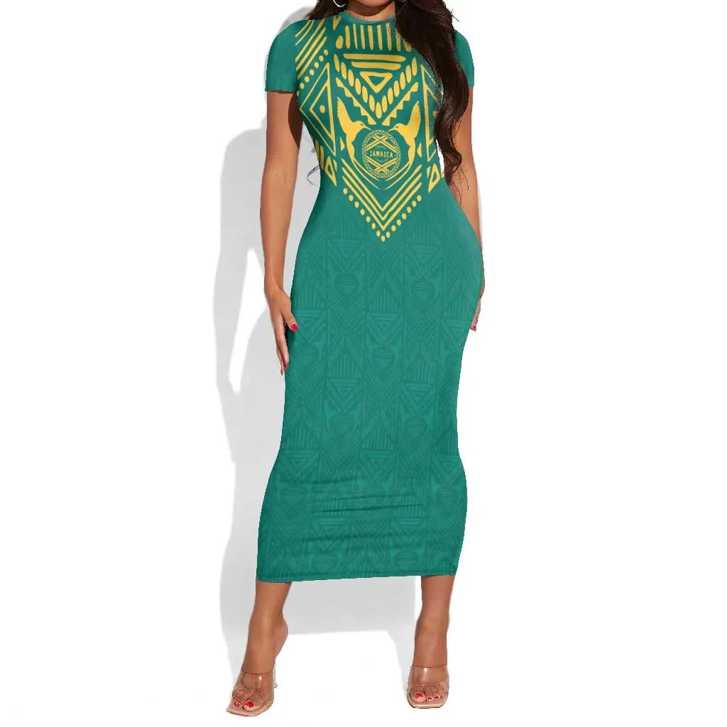 Afro-Jamaicans Tribal Custom Football Short Sleeve Bodycon Dress Green Style LT9