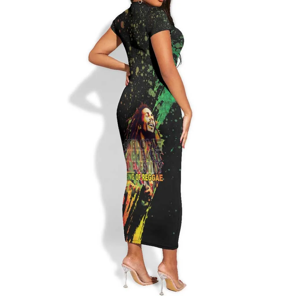 Afro Legend Bob Short Sleeve Bodycon Dress One Love Heart Destiny LT05