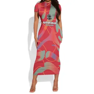 Afro Namibia Football Custom Short Sleeve Bodycon Dress Go Namibia Warriors - Sporty Style LT15
