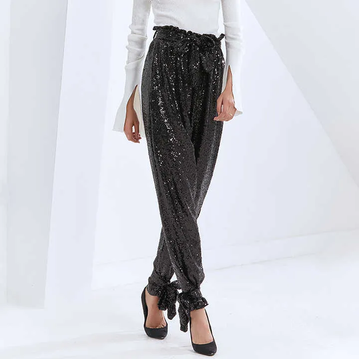 All Black Sequinned Puff Pants