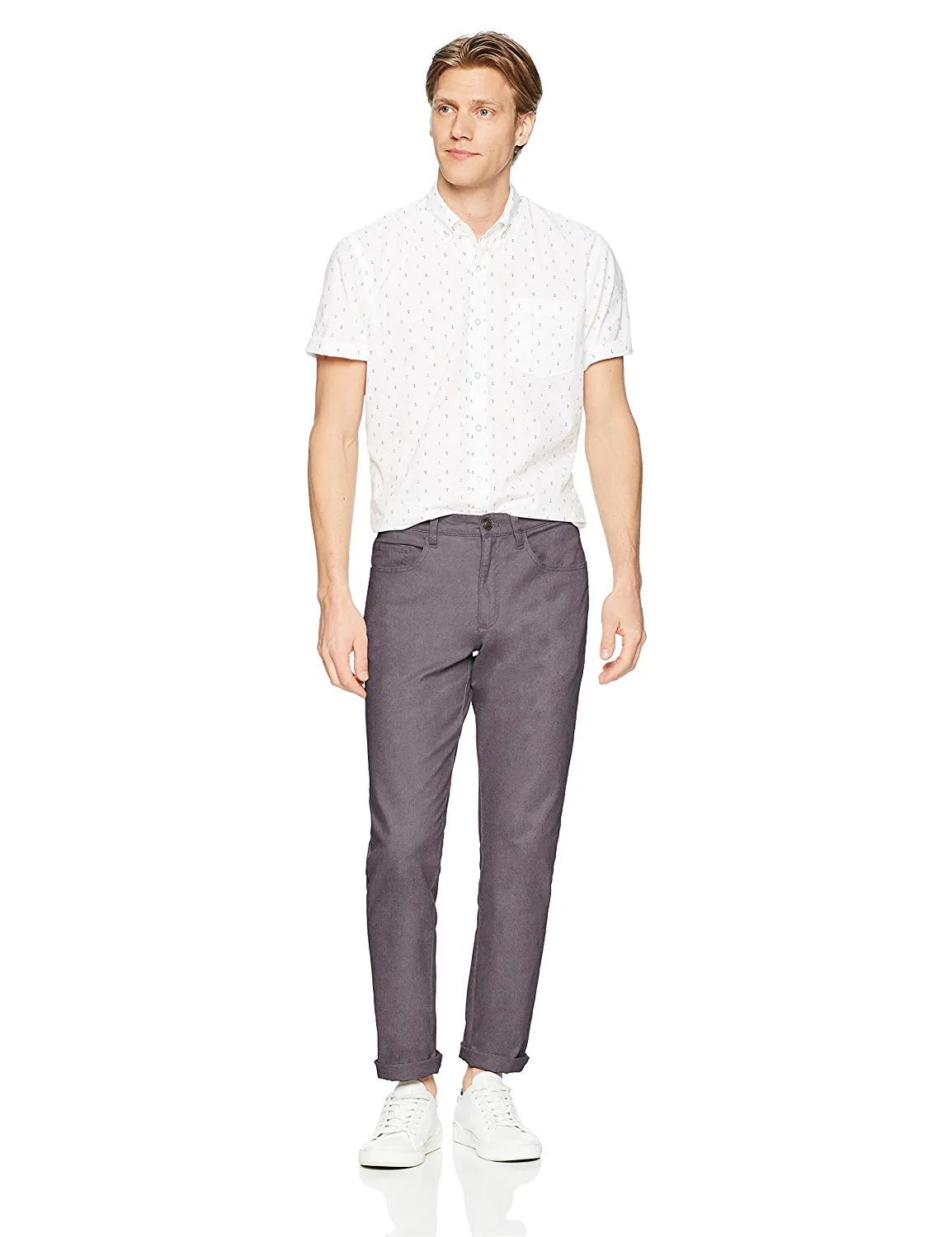 Amazon Essentials Men's Chino, Slim-Fit pants with 5-Pockets, Comfort Stretch, 34W x 32L, Grey (Previously GoodThreads)