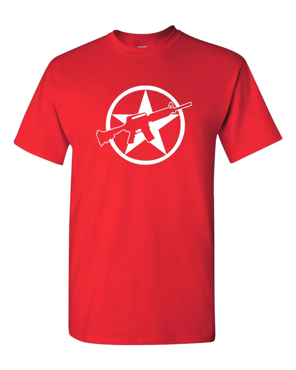 America Gun Tees Star Men's T-Shirt Rifle Flag USA Warrior Military Style Tee