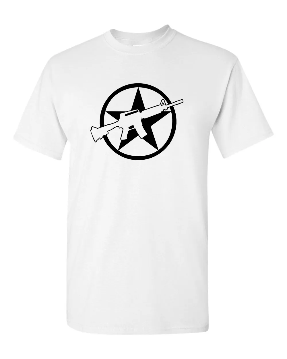 America Gun Tees Star Men's T-Shirt Rifle Flag USA Warrior Military Style Tee