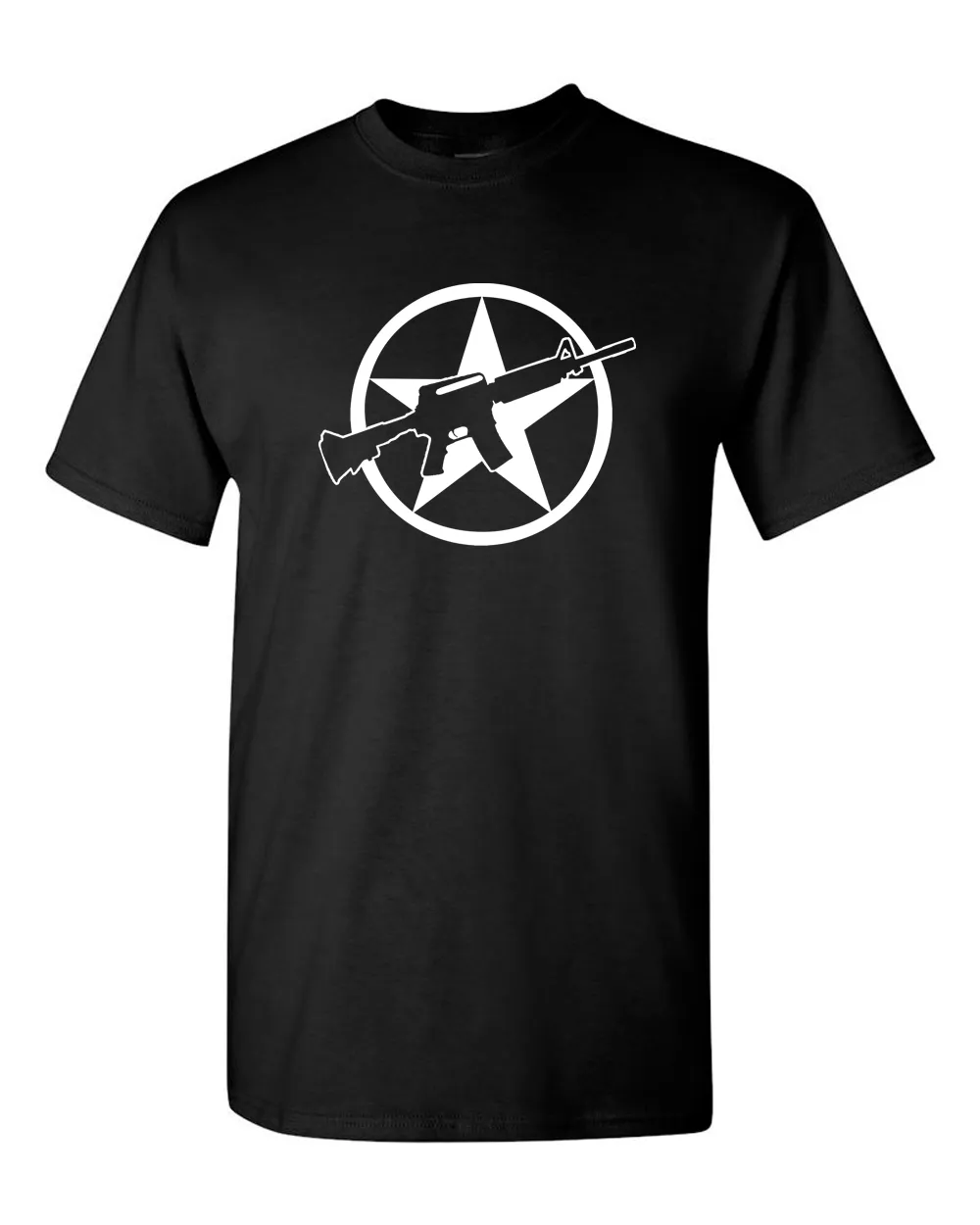 America Gun Tees Star Men's T-Shirt Rifle Flag USA Warrior Military Style Tee