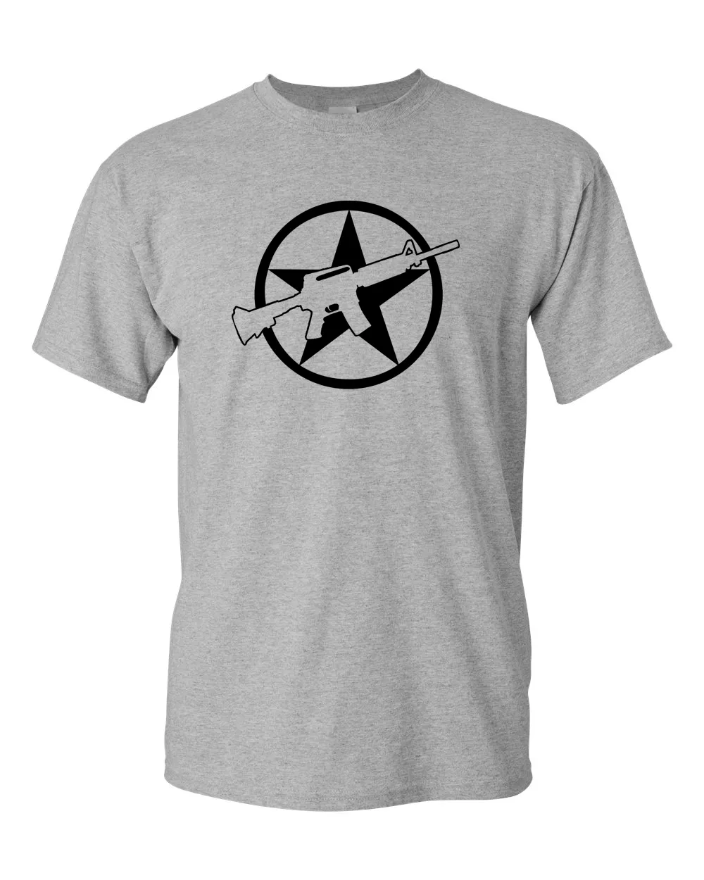 America Gun Tees Star Men's T-Shirt Rifle Flag USA Warrior Military Style Tee