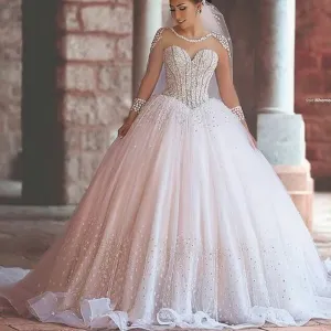 arabic wedding dress ball gown 2020 beaded crystals princess white elegant wedding gown boho 2021