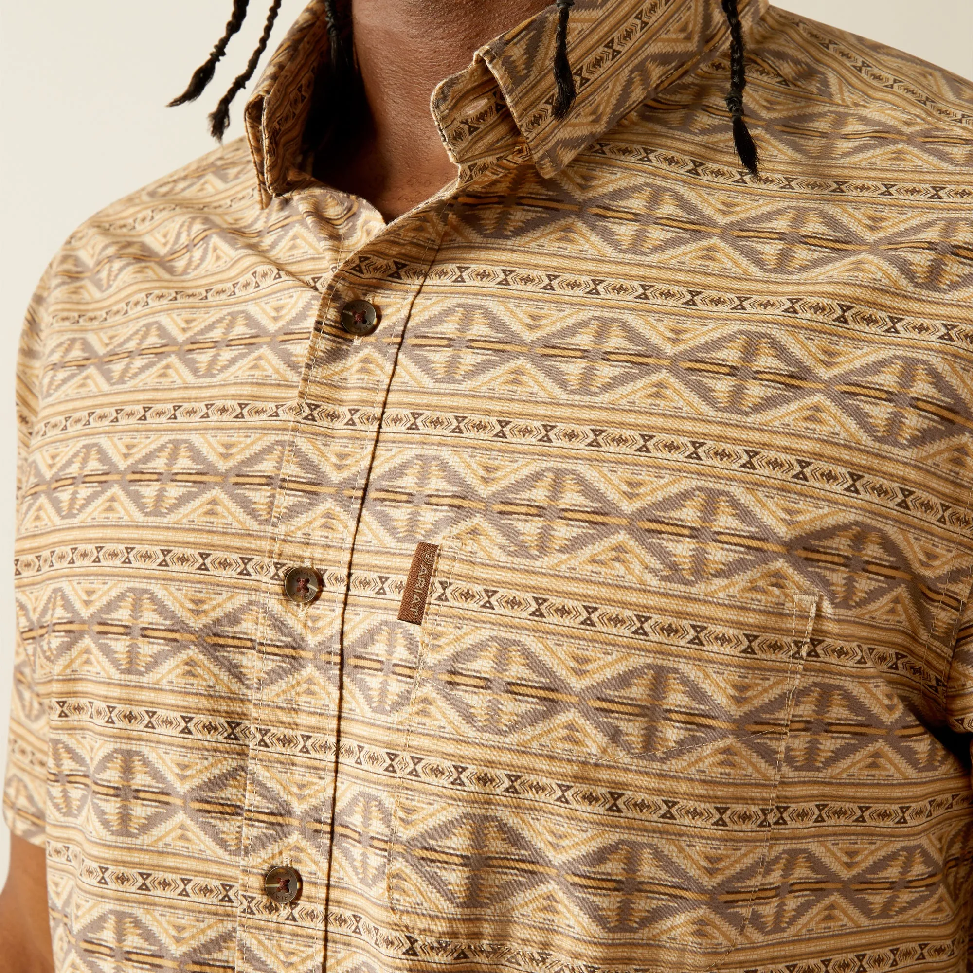 Ariat Merritt Modern Fit Tan Aztec Print Button-Down Short Sleeve Shirt for Men