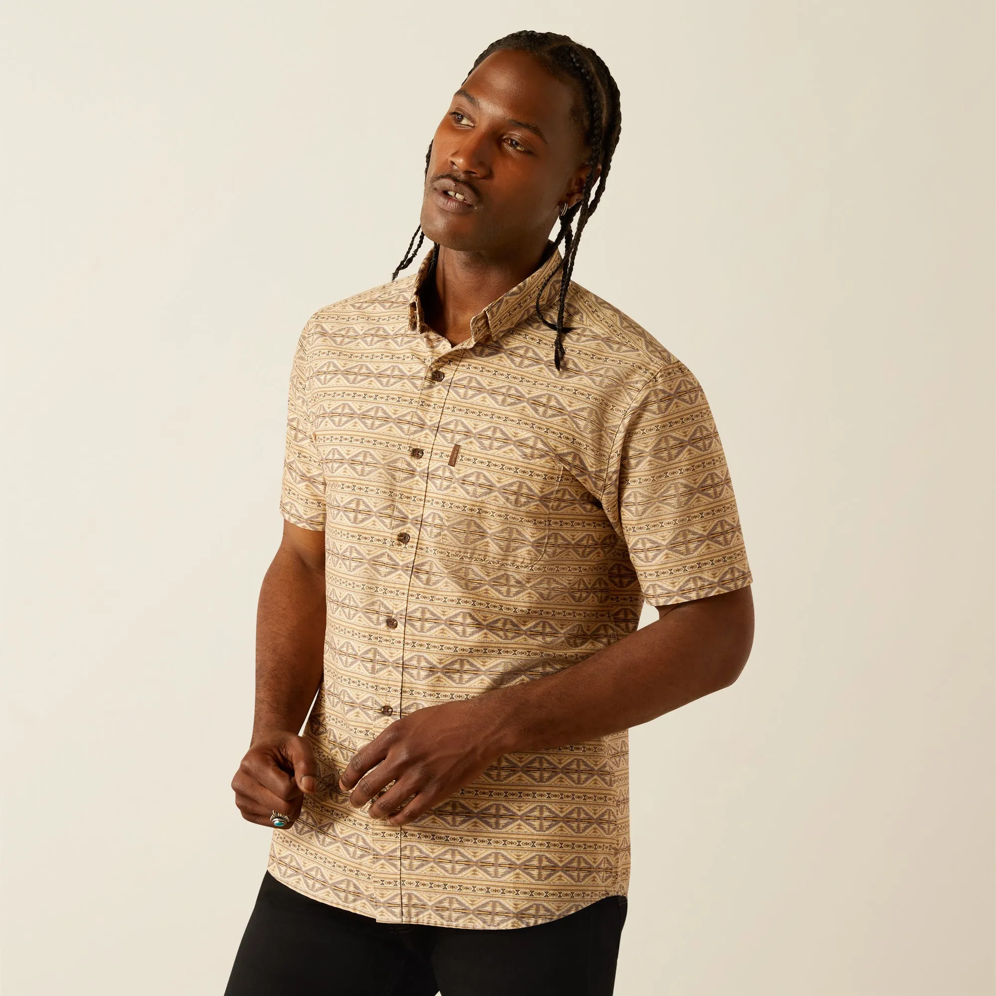 Ariat Merritt Modern Fit Tan Aztec Print Button-Down Short Sleeve Shirt for Men