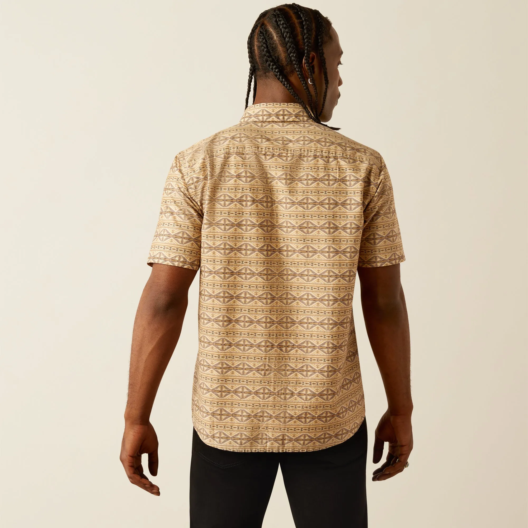 Ariat Merritt Modern Fit Tan Aztec Print Button-Down Short Sleeve Shirt for Men