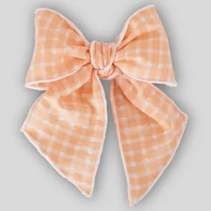 Baby Girls Peach Orange Check Hair Bow - Calamaro 77047