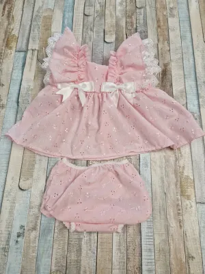 Baby Girls Pink And White Broderie Anglaise Summer Dress