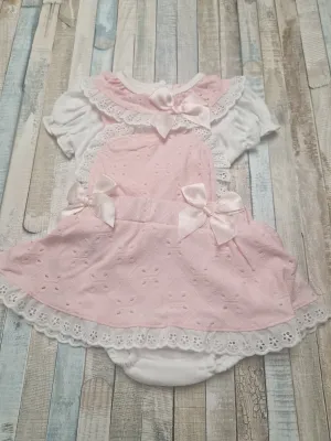 Baby Girls Pink And White Top With Pinafore Romper