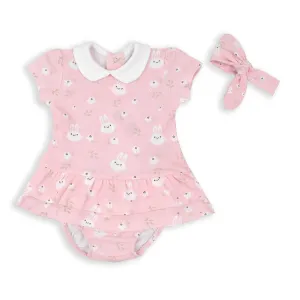 Babybol Bunny Print Dress, Pants & Headband Set