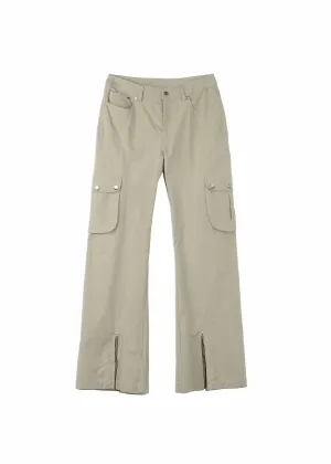 Beige Flare Cargo Pants