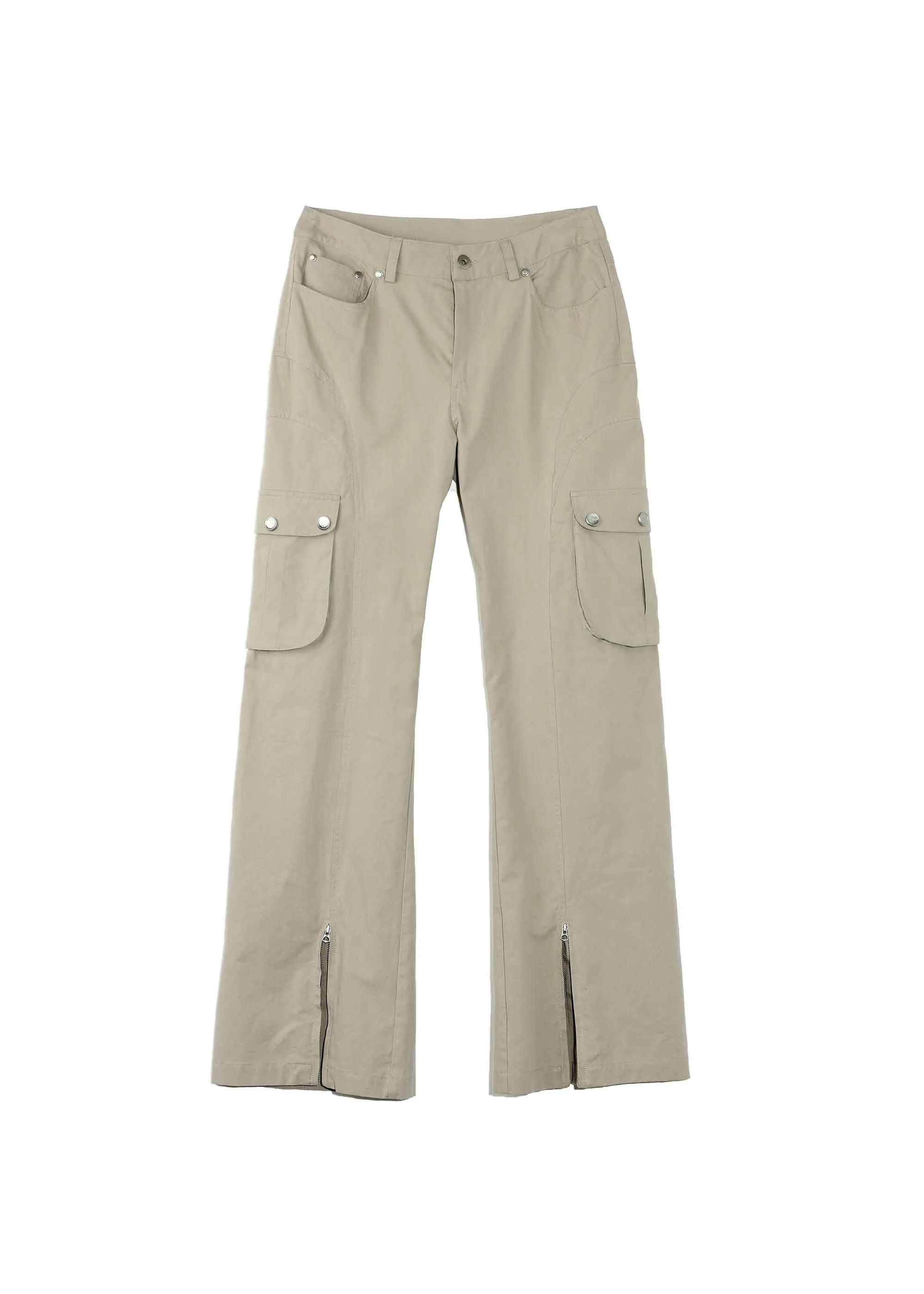 Beige Flare Cargo Pants