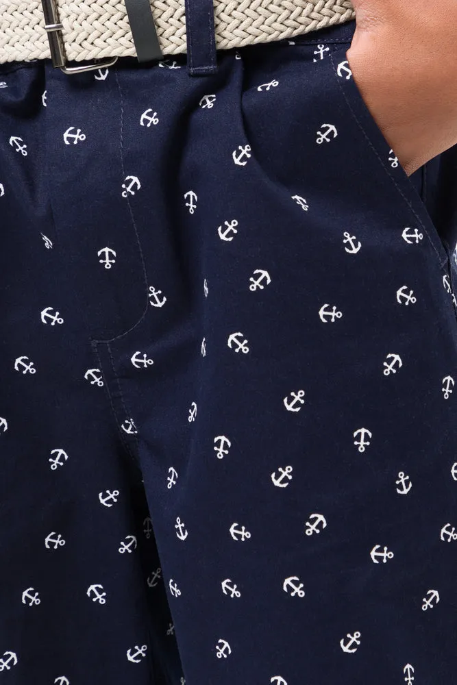 Belted Chino Shorts Navy