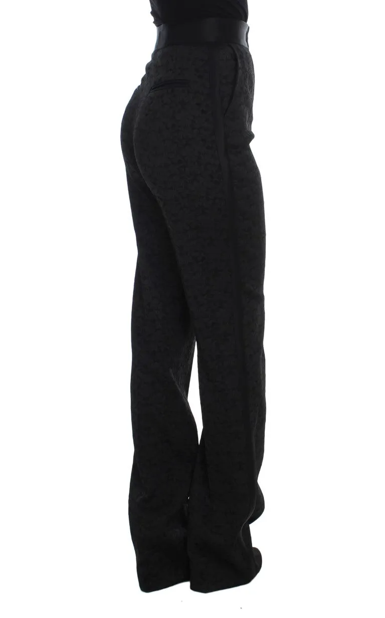 Black Brocade High Waist Pants