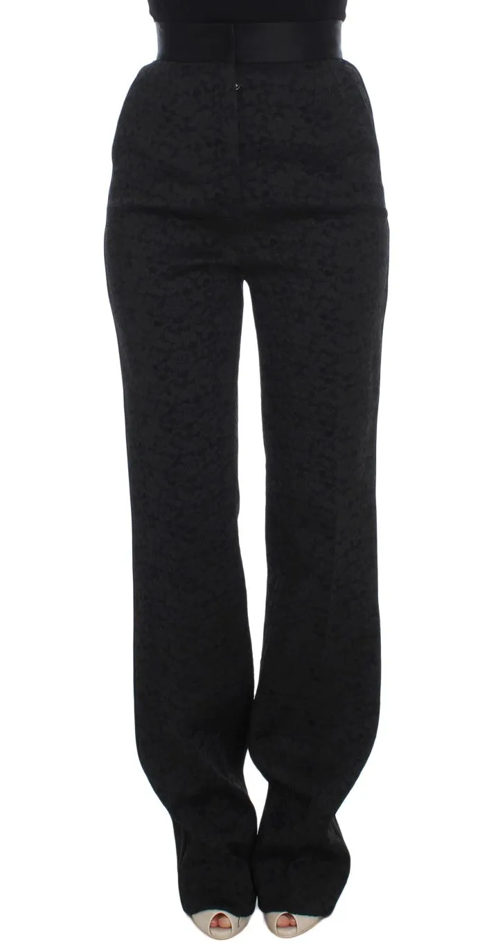 Black Brocade High Waist Pants