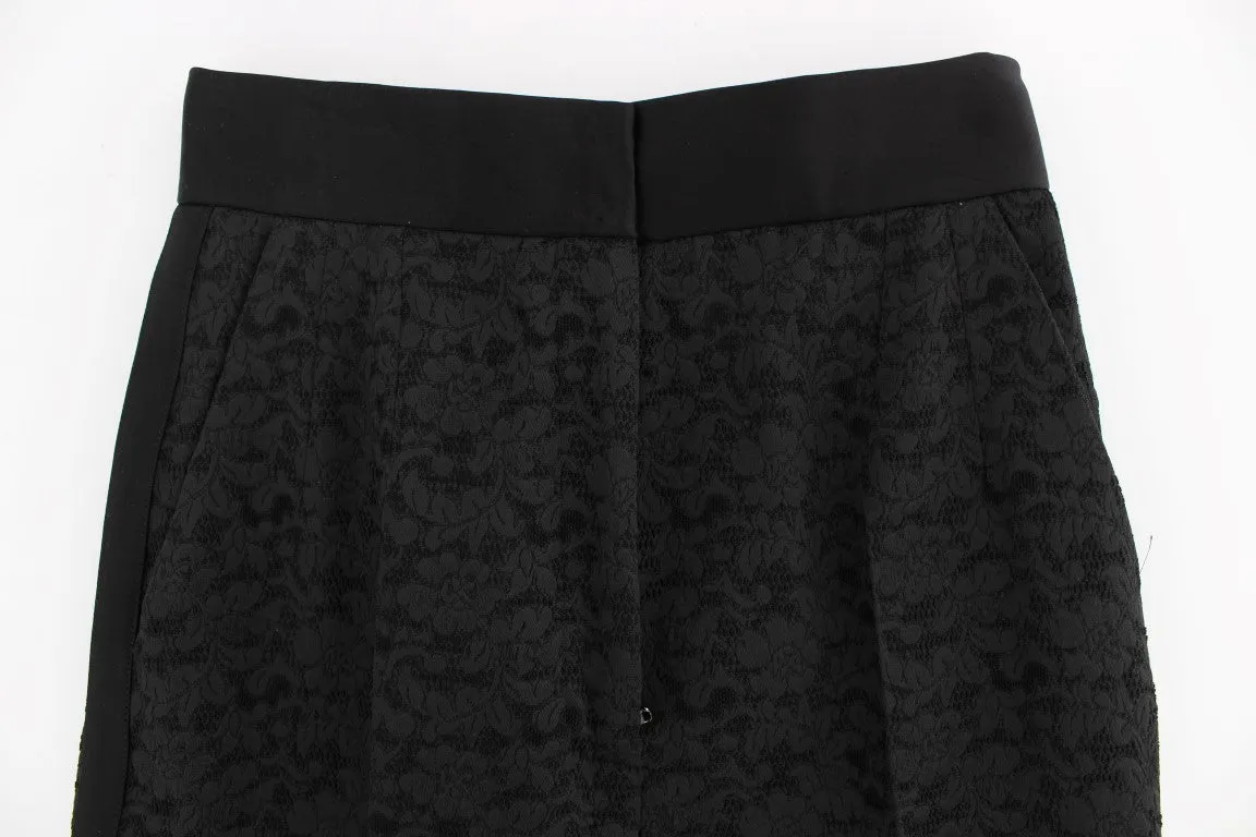 Black Brocade High Waist Pants