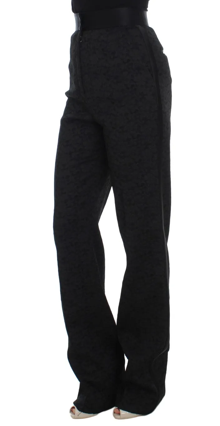 Black Brocade High Waist Pants